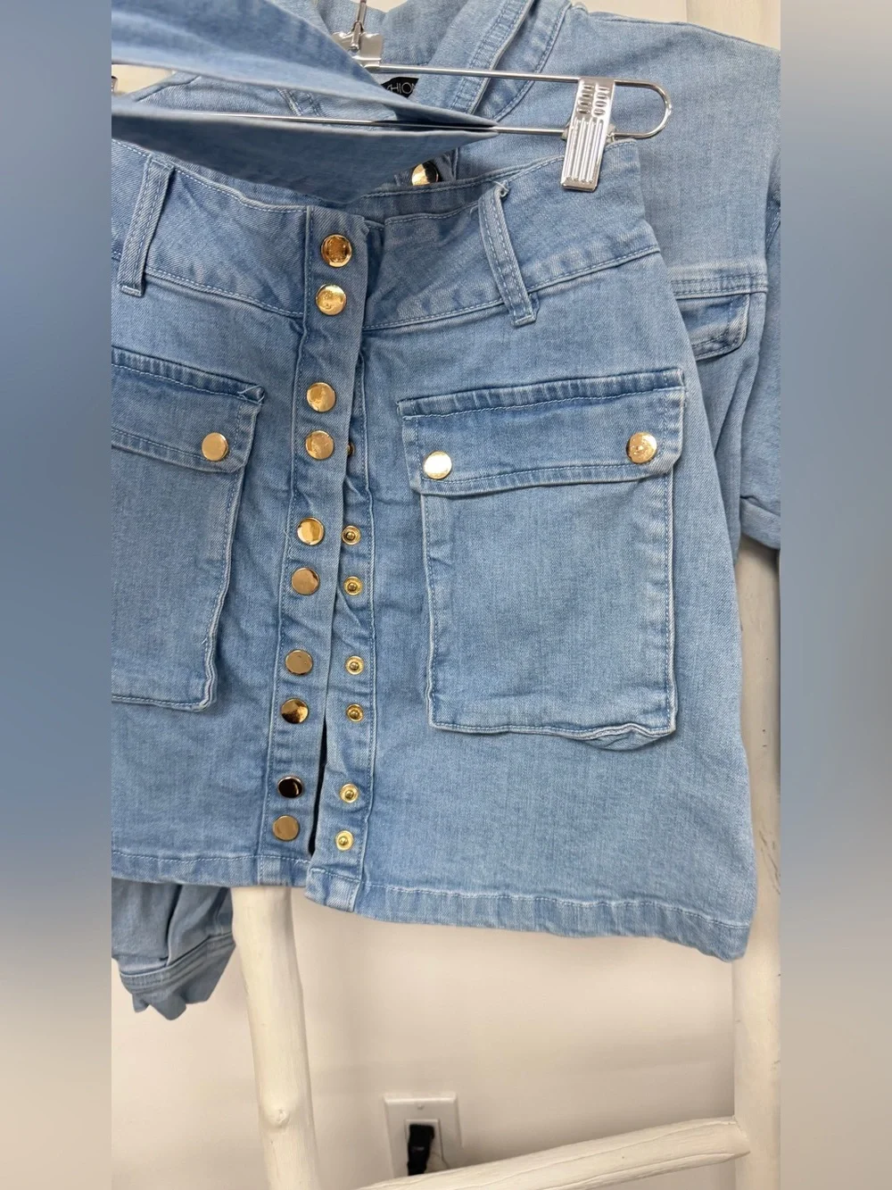Stylish Blue Denim Crop Jacket and Skirt Set
